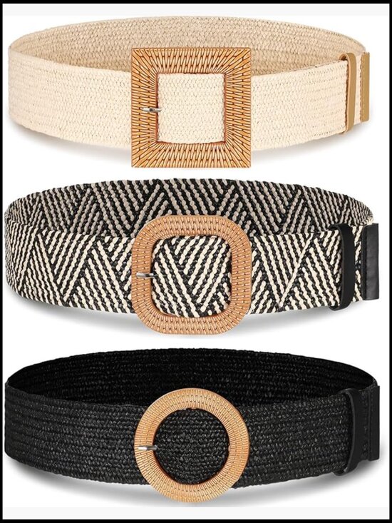 Straw Woven Elastic Waist Belt Set Bohemian Dress Braided Belt